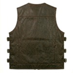 Brown Leather Tactical Vest Utility Utility Multi Pocket back