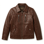 Premium Kids Brown Crocodile Leather Jacket | MAS Leather Garments