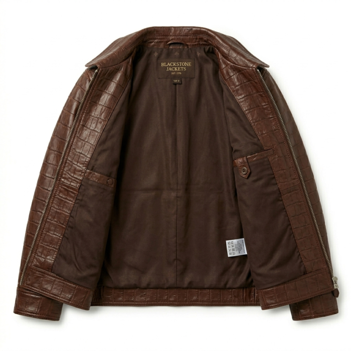 Premium Kids Brown Crocodile Leather Jacket | MAS Leather Garments