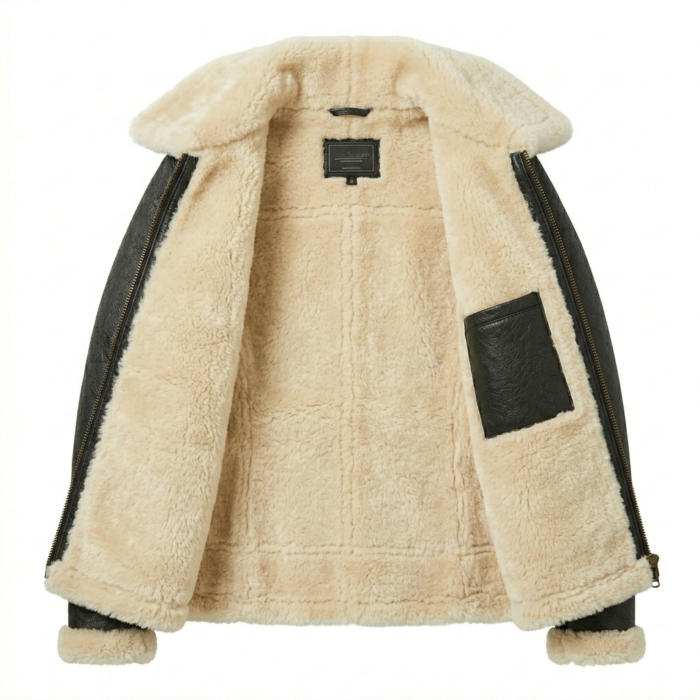 Premium Women’s Shearling Jacket Black Leather & Faux Fur Biker - MAS Leather Garments - Image 3