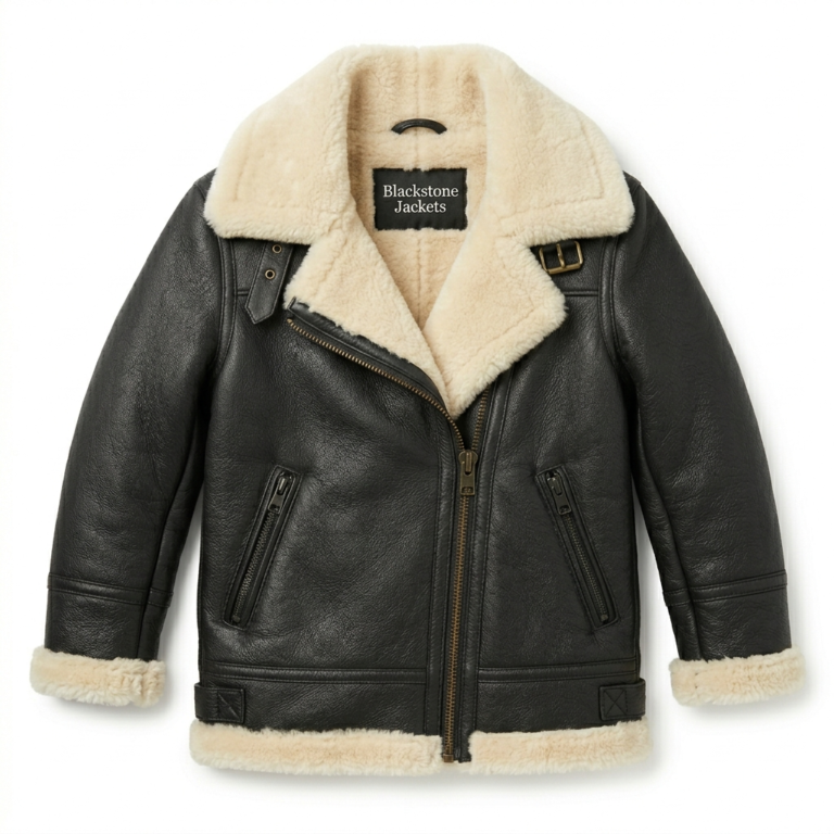 Premium Kids’ Shearling Fashion Leather Jacket | MAS Leather Garments