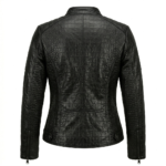 Women's Premium Black Crocodile Embossed Leather Jacket – MAS Leather Garments - Image 2