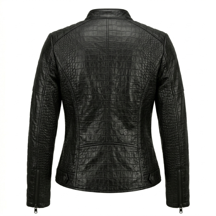 Women's Premium Black Crocodile Embossed Leather Jacket – MAS Leather Garments - Image 2