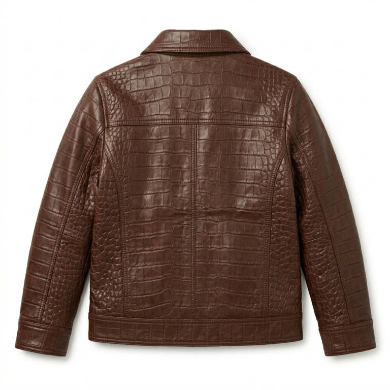 Premium Kids Brown Crocodile Leather Jacket | MAS Leather Garments