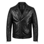 Luxury Men's Black Crocodile Embossed Leather Biker Jacket MAS Leather Garments