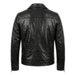 Luxury Men's Black Crocodile Embossed Leather Biker Jacket MAS Leather Garments Back View