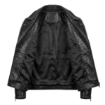 Luxury Men's Black Crocodile Embossed Leather Biker Jacket MAS Leather Garments Inner View