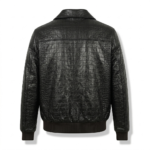 Luxury Men's Black Crocodile Embossed Leather Bomber Jacket MAS Leather Garments Back View