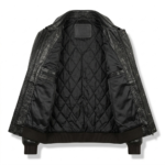 Luxury Men's Black Crocodile Embossed Leather Bomber Jacket MAS Leather Garments Inner View