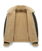Luxury Men's Black Crocodile Embossed Leather Shearling Jacket MAS Leather Garments Inner View