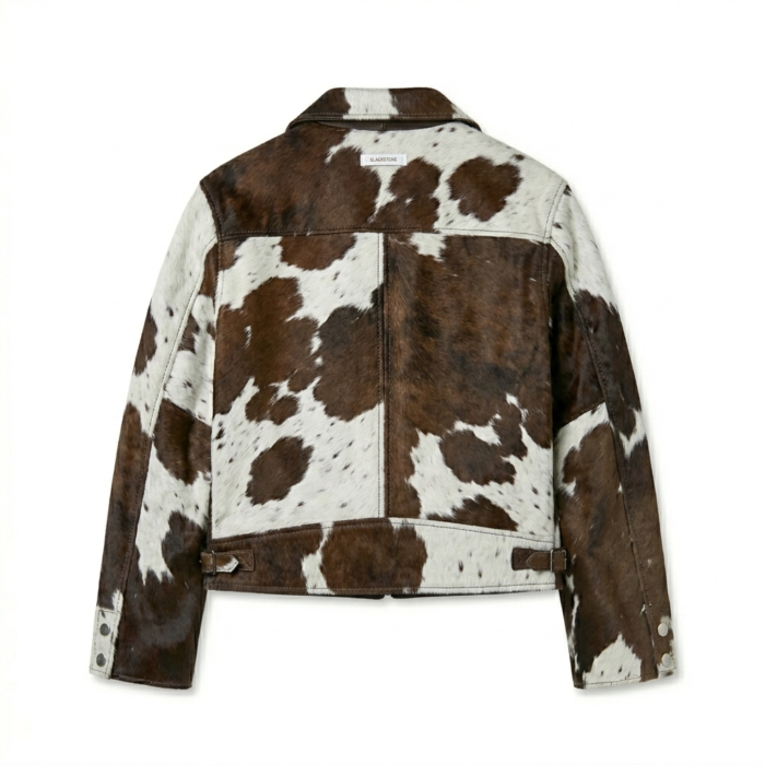Luxury Monochrome Cow Print Pony Hair Leather Jacket MAS Leather Garments