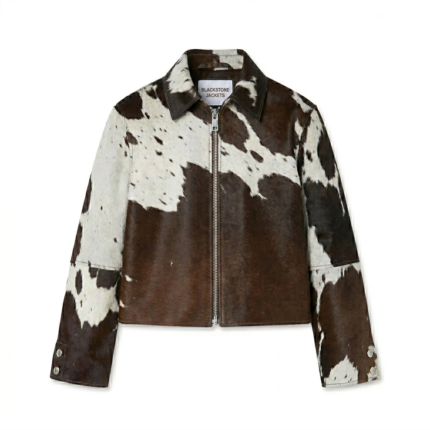 Luxury Monochrome Cow Print Pony Hair Leather Jacket MAS Leather Garments