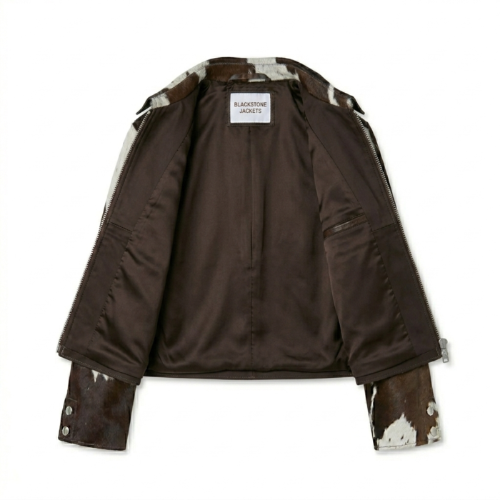 Luxury Monochrome Cow Print Pony Hair Leather Jacket MAS Leather Garments