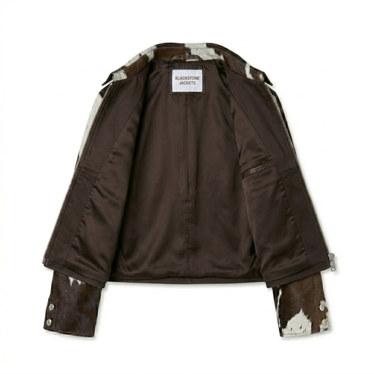 Luxury Monochrome Cow Print Pony Hair Leather Jacket MAS Leather Garments