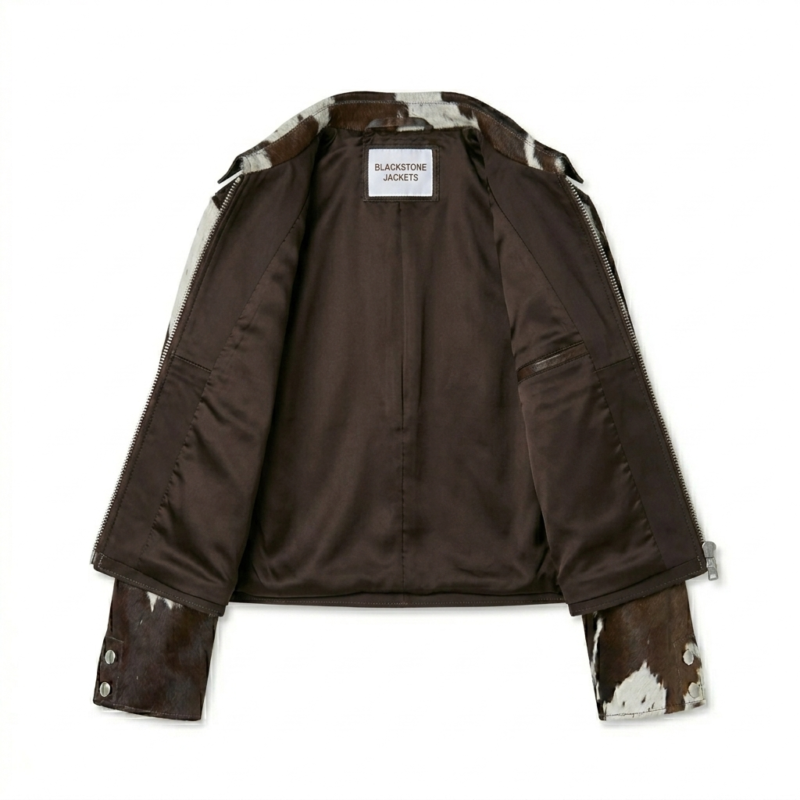 Luxury Monochrome Cow Print Pony Hair Leather Jacket MAS Leather Garments