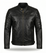 Men's Premium Black Crocodile Embossed Leather Jacket MAS Leather Garments