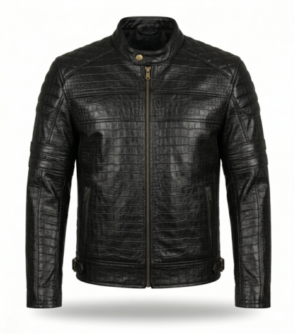 Men's Premium Black Crocodile Embossed Leather Jacket MAS Leather Garments