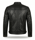 Men's Premium Black Crocodile Embossed Leather Jacket MAS Leather Garments Back View