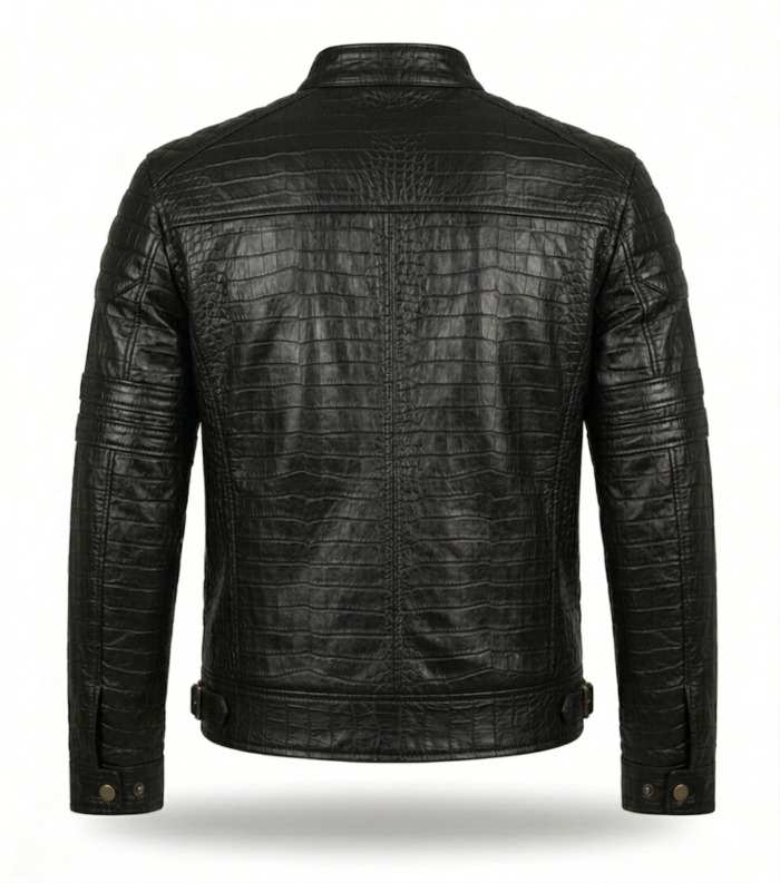 Men's Premium Black Crocodile Embossed Leather Jacket MAS Leather Garments Back View