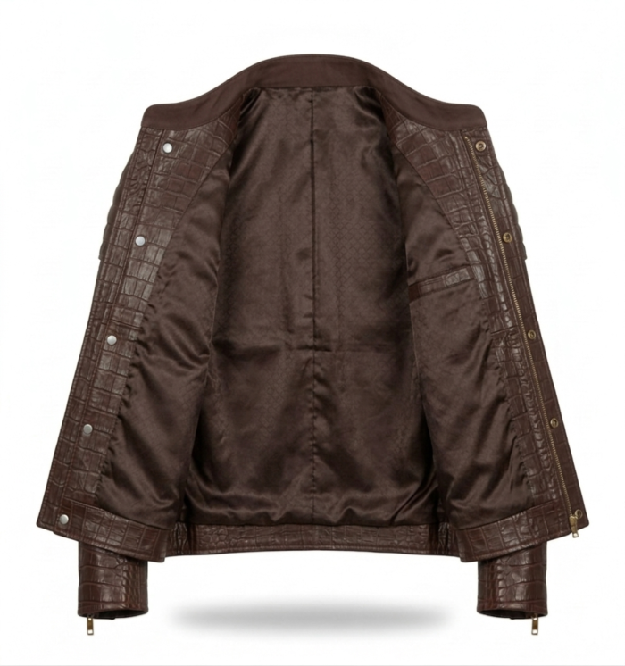 Men's Premium Brown Crocodile Embossed Leather Jacket MAS Leather Garments Inner View
