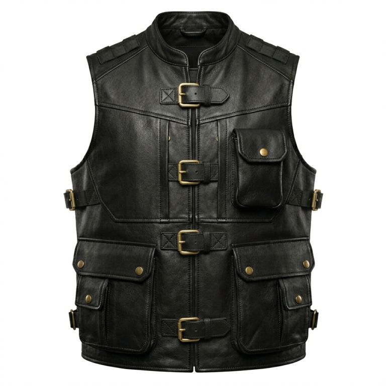 Men’s Tactical Black Leather Vest