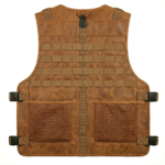 Men’s brown leather tactical vest back view with zipper and utility design