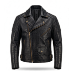 Premium Black Crocodile Embossed Mens Leather Jacket MAS Leather Garments