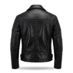 Premium Black Crocodile Embossed Mens Leather Jacket MAS Leather Garments Back View