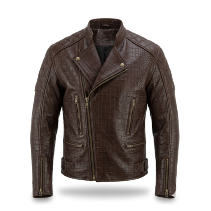Premium Brown Crocodile Embossed Genuine Men's Leather Jacket MAS Leather Garments