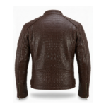 Premium Brown Crocodile Embossed Genuine Men's Leather Jacket MAS Leather Garments Back View