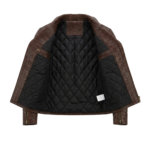 Premium Brown Crocodile Embossed Genuine Men's Leather Jacket MAS Leather Garments Inner View