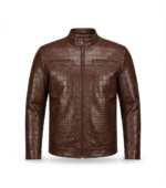 Premium Brown Crocodile Embossed Men's Leather Jacket MAS Leather Garments