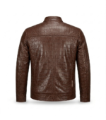 Premium Brown Crocodile Embossed Men's Leather Jacket MAS Leather Garments Back View