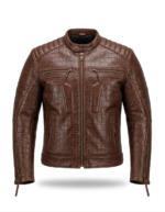 Premium Brown Crocodile Embossed Mens Real Leather Jacket MAS Leather Garments