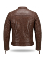 Premium Brown Crocodile Embossed Mens Real Leather Jacket MAS Leather Garments Back View