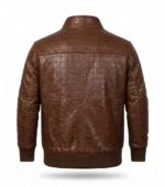 Premium Brown Men's Crocodile Embossed Leather Jacket MAS Leather Garments Back View