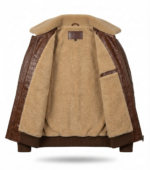 Premium Brown Men's Crocodile Embossed Leather Jacket MAS Leather Garments Inner View
