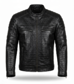 Premium Men's Black Crocodile Embossed Leather Jacket MAS Leather Garments