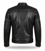Premium Men's Black Crocodile Embossed Leather Jacket MAS Leather Garments Back View