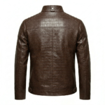 Premium Men's Brown Crocodile Embossed Real Leather Jacket MAS Leather Garments Back View