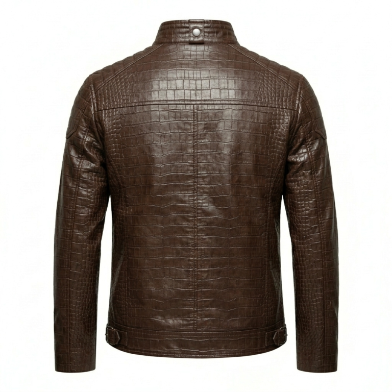 Premium Men's Brown Crocodile Embossed Real Leather Jacket MAS Leather Garments Back View