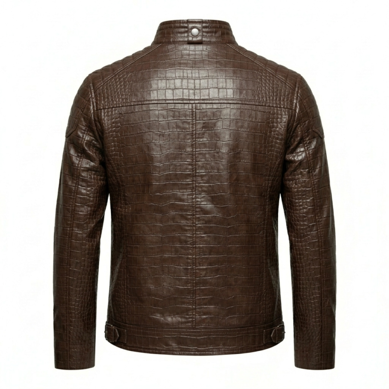 Premium Men's Brown Crocodile Embossed Real Leather Jacket MAS Leather Garments Back View