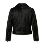 Sleek All-Black Pony Hair Leather Biker Jacket MAS Leather Garments