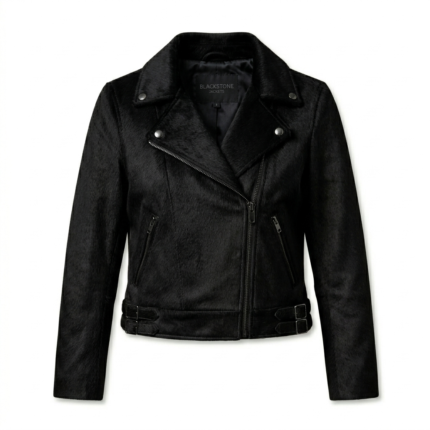 Sleek All Black Pony Hair Leather Biker Jacket MAS Leather Garments