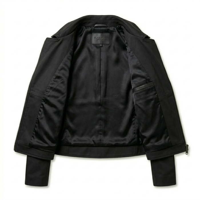 Sleek All-Black Pony Hair Leather Biker Jacket MAS Leather Garments