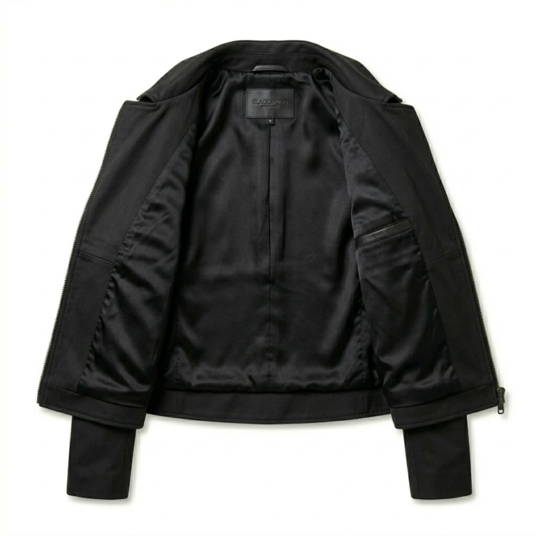 Sleek All-Black Pony Hair Leather Biker Jacket MAS Leather Garments