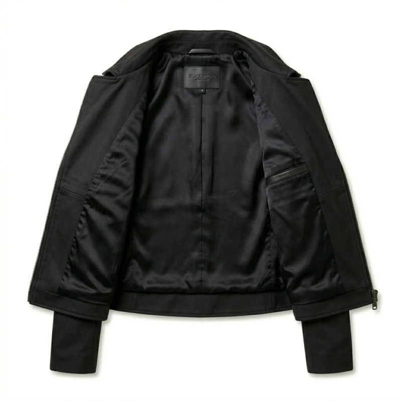 Sleek All-Black Pony Hair Leather Biker Jacket MAS Leather Garments