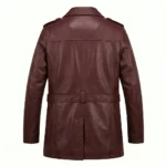 Authentic Men's Maroon Leather Pea Coat For Sale back MAS Leather Garments