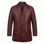 Authentic Men's Maroon Leather Pea Coat For Sale back MAS Leather Garments
