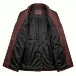 Authentic Men's Maroon Leather Pea Coat For Sale back MAS Leather Garments